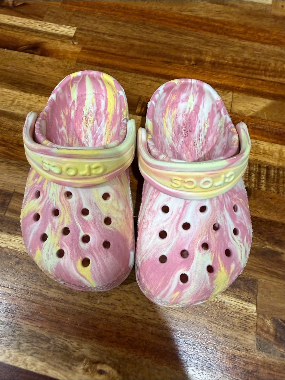 CROCS Kids Pink and Yellow Marbled Classic Clog